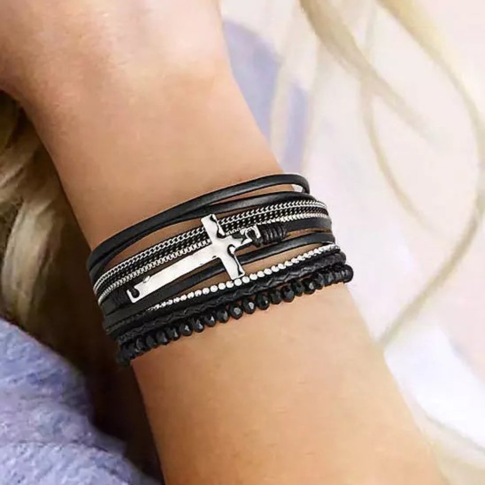 ✨SALE✨ SOLD OUT Magnetic Bracelet (Cross-Rhinestone-Beads) - Picture 4 of 5
